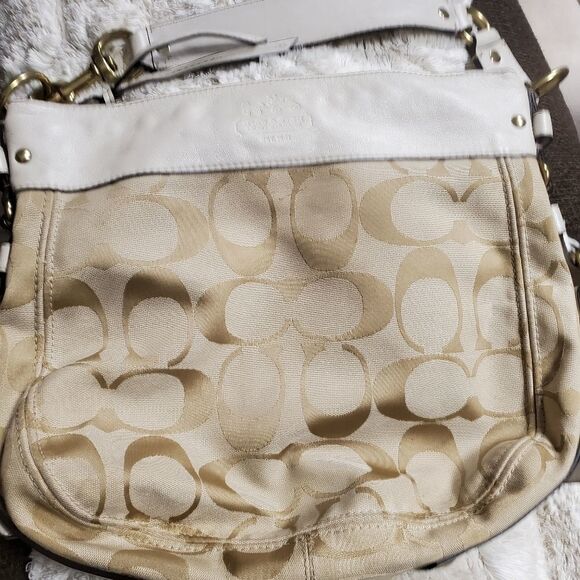 Coach Zoe cream tan white logo horse & carriage Signature C medium tote bag - Picture 2 of 16